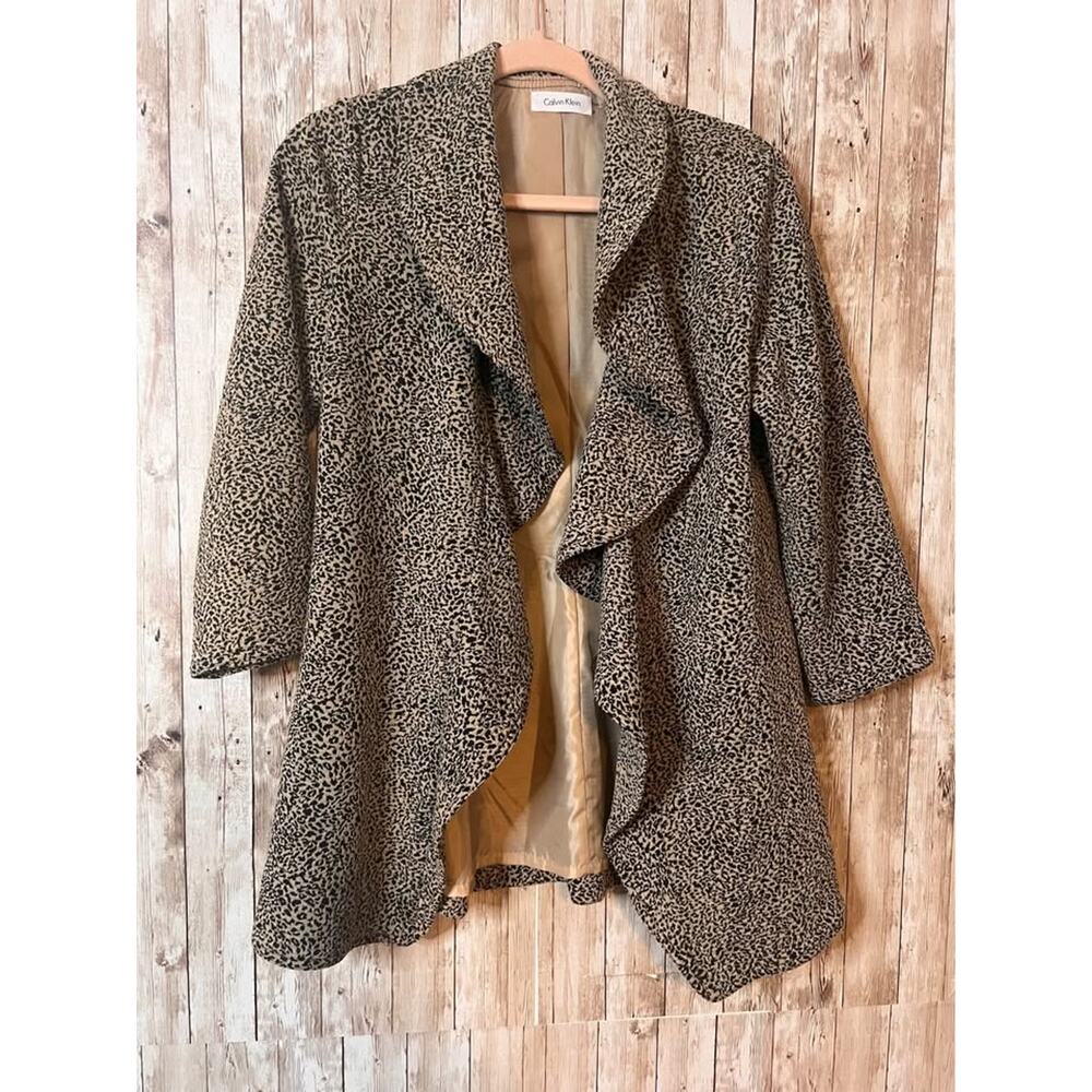✨ Calvin Klein Leopard Print Waterfall Blazer – Size 2